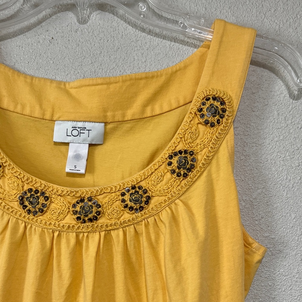 Ann Taylor Loft Sunflower Yellow Embroidered Tank Top - Picture 2 of 5